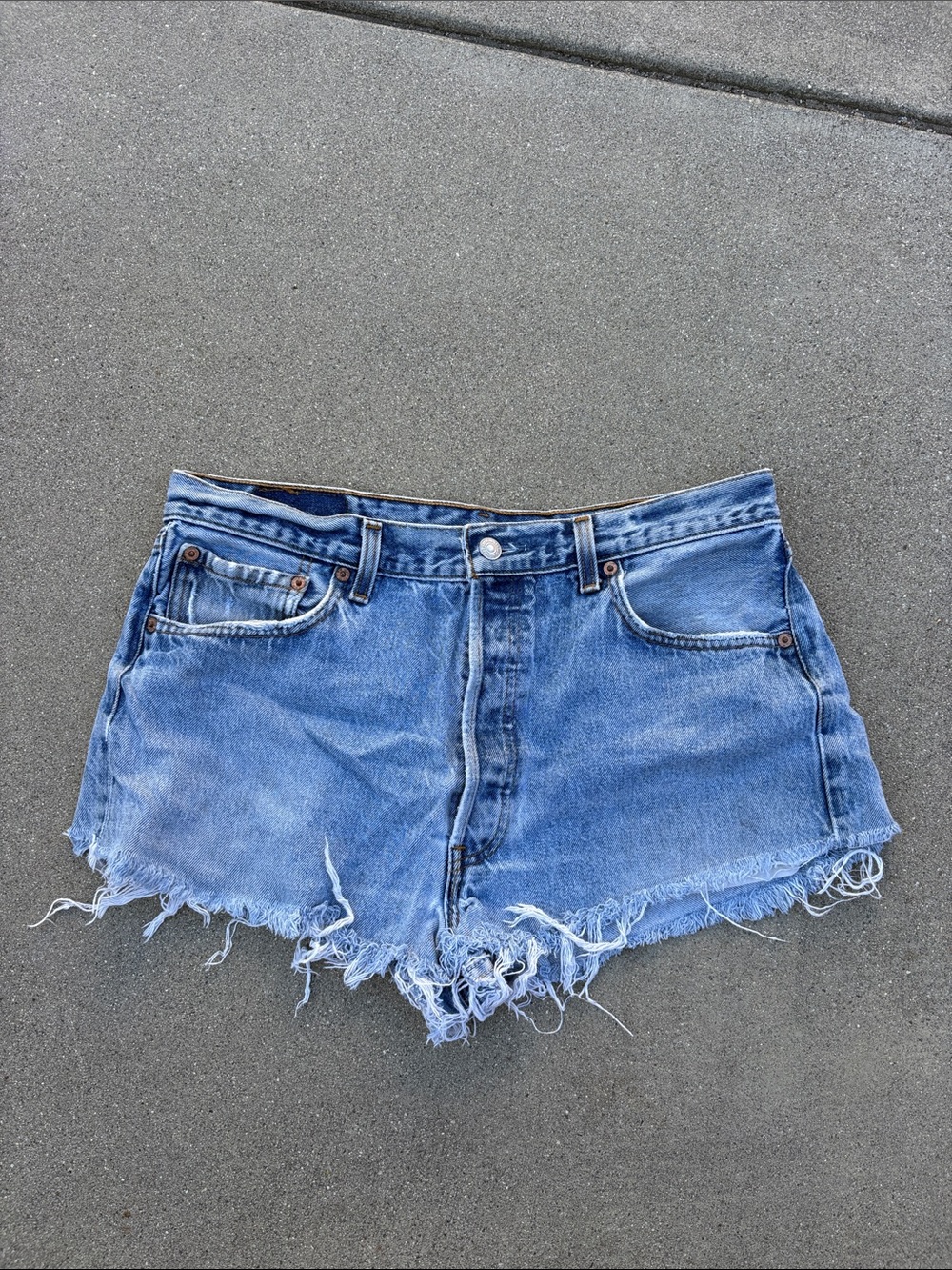 Women’s LEVI’s High-Rise Distressed Denim Shorts - Light Blue (501s, size 36)